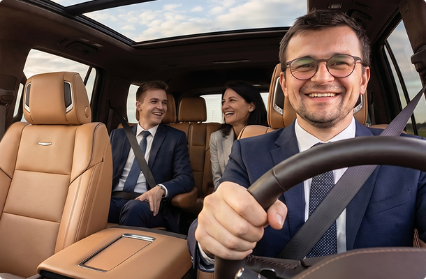 Business travelers riding with Prime Time Shuttle