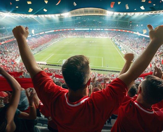 Soccer fans cheering at stadium