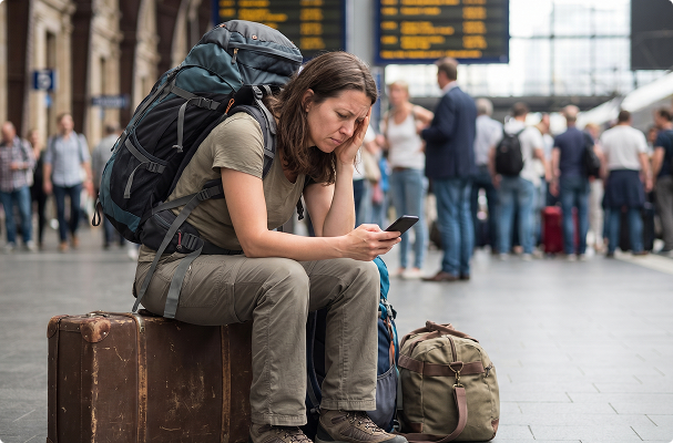 Stressed traveler at airport